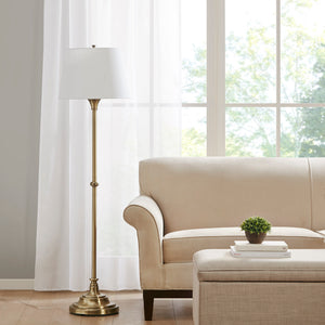 JLA Home Hampton Hill - Floor Lamp Aelorian 59" Antique Brass with Off-White Empire Shade, LED Warm Light for Living Rooms MT154-0070