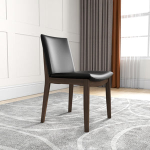 English Elm Solid Wood Frame Mid-century Dining Chairs Set of 2 with Curved Back Black Upholstery B183P201767