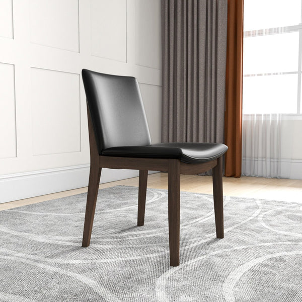 English Elm Solid Wood Frame Mid-century Dining Chairs Set of 2 with Curved Back Black Upholstery B183P201767