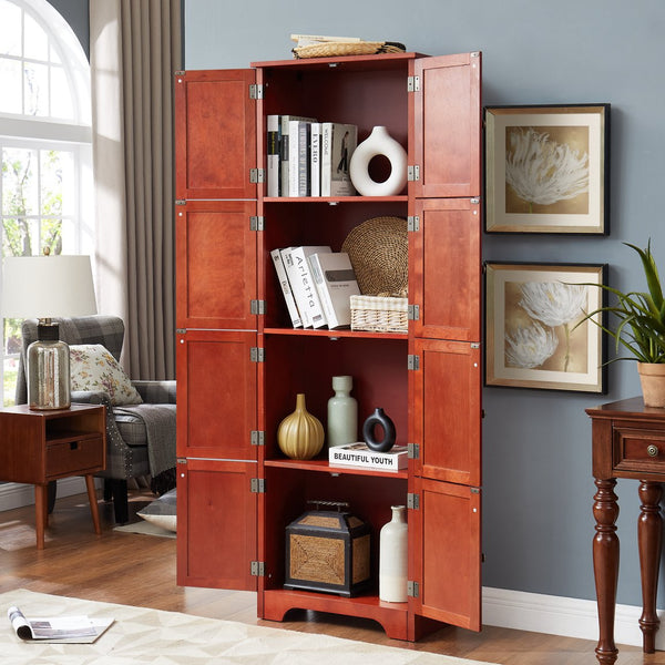 English Elm 72.4" Tall Storage Cabinet with 8 Doors and 4 Shelves, Spacious Freestanding Entryway Organizer in Wood Finish Cherry W1758P211011