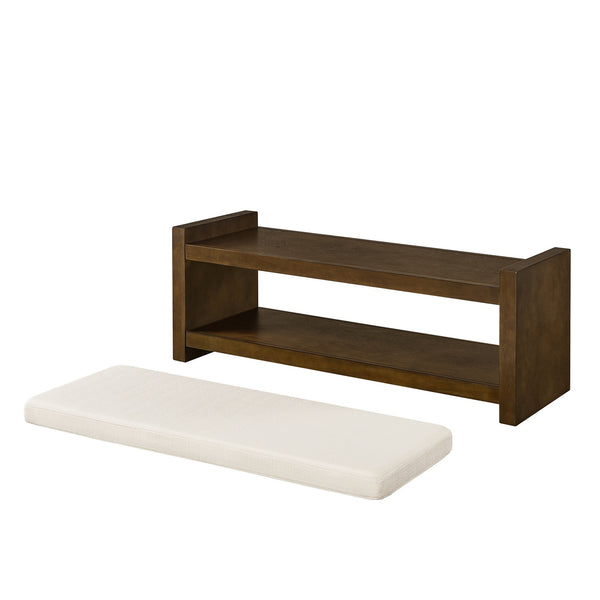 English Elm 47" Accent Bench with Lower Shelf Shoe Rack, Removable Padded Cushion, Modern Entryway Seating with Storage and Raised Sides for Stability Ivory W2186P292098