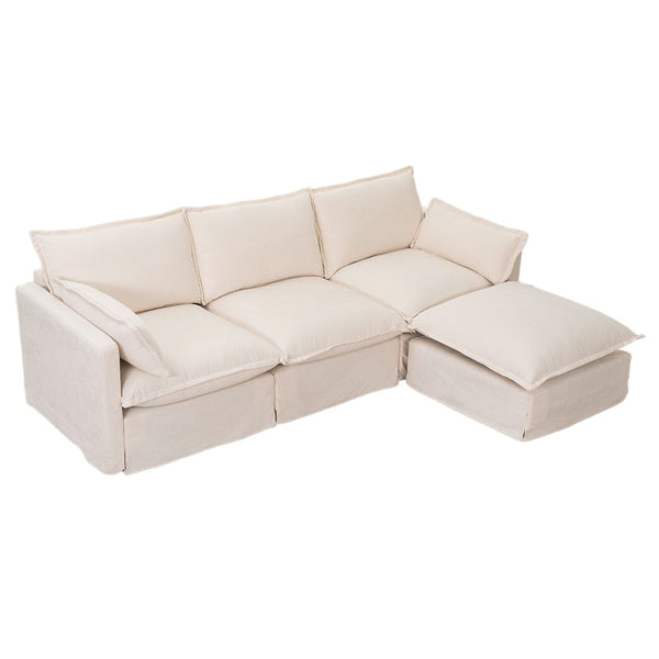 English Elm 93.31" Modular L-shaped Sectional with Movable Ottoman Chenille 4-seat Living Room Sofa Beige W2795S00034