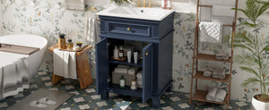 English Elm 24'' Carved Farmhouse Bathroom Vanity with Ceramic Sink Soft Close Storage Cabinet Blue N710P446530C
