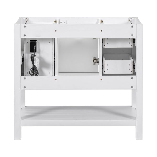 English Elm [cabinet Only] 36 Inch White Bathroom Vanity Oak Build with Usb Port and Open Shelf WF306444AAK