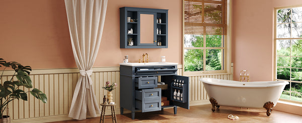 English Elm 36'' Modern Bathroom Vanity Set With Sink, Mirror & 6 Open Shelves - Stylish Storage Solution! N710S236006C