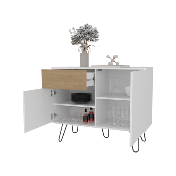 English Elm Red Rock Sideboard Modern Hairpin Legs White & Natural Oak Finish | Compact Buffet, Drawer, Cabinet Storage B128P287516