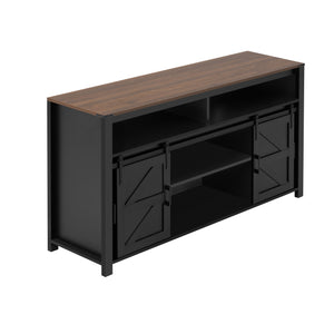 English Elm U_STYLE Farmhouse 59.3" Sideboard with Sliding Barn Doors, Mesh Panels, Open Shelves & Sturdy Top Black N711P347388B