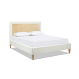 English Elm Haley Upholstered Cane-Back Platform Bed, Queen, Antique White Polyester