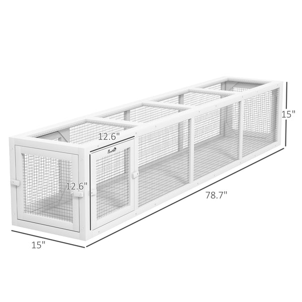 English Elm PawHut Extendable Outdoor Cat Tunnel 79" Wooden Catio Run with Weatherproof Mesh, Multi-Entry White+Black W2225P200586