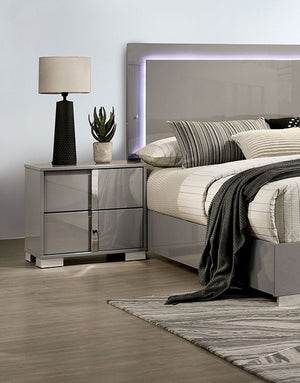 English Elm Light Taupe Modern Nightstand with Chrome Legs & Vertical Handles, UV Finish, Contemporary Storage B011P317866