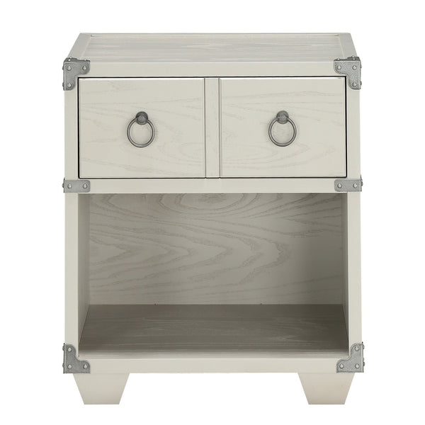English Elm Grey 1-Drawer Nightstand with USB Charging Port, Open Shelf, Double Pull-Knobs, Compact 24.5"H B062P185698