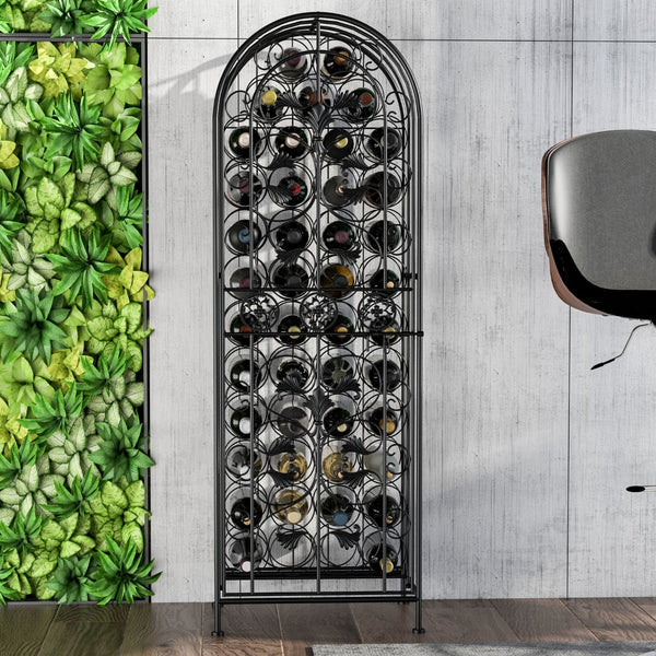 English Elm Homcom 45 Bottle Iron Wine Rack Cellar Cage Lockable Door Old World Bronze Finish W2225P217380