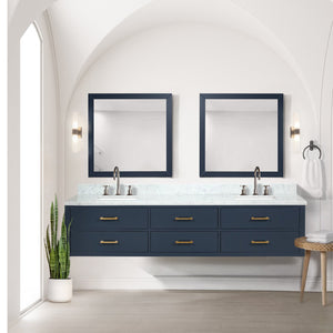 English Elm Blue Double Bath Vanity 84" W With Carrara Marble Top, Soft-Close Drawers & Elegant Design B2731P258146