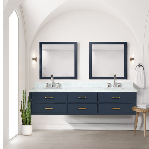 English Elm Blue Double Bath Vanity 84" W With Carrara Marble Top, Soft-Close Drawers & Elegant Design B2731P258146