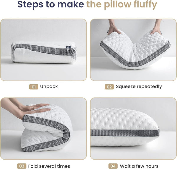 English Elm Cooling Queen Pillow Set with Gel Memory Foam Ice Silk Cover Medium Firm Support B2716P366611