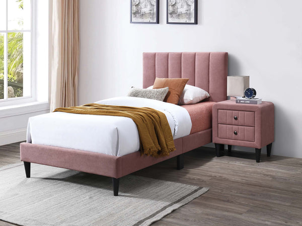 English Elm Twin Brushed Linen Bed with Adjustable Channel Tufted Headboard, 3" Lift, 12-Slat Support for Luxe Comfort Pink 45 L x 30 W x 5 H B089P240522