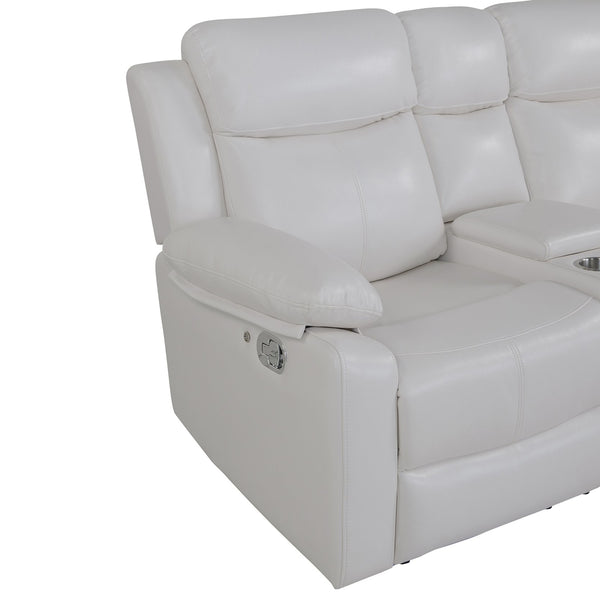 English Elm BLANCHE Plush Upholstered Left Arm Facing Sectional with Pillow-Top Arms, Manual Recline & Console Storage White 51.2 L x 33 W x 25.2 H B201S00381