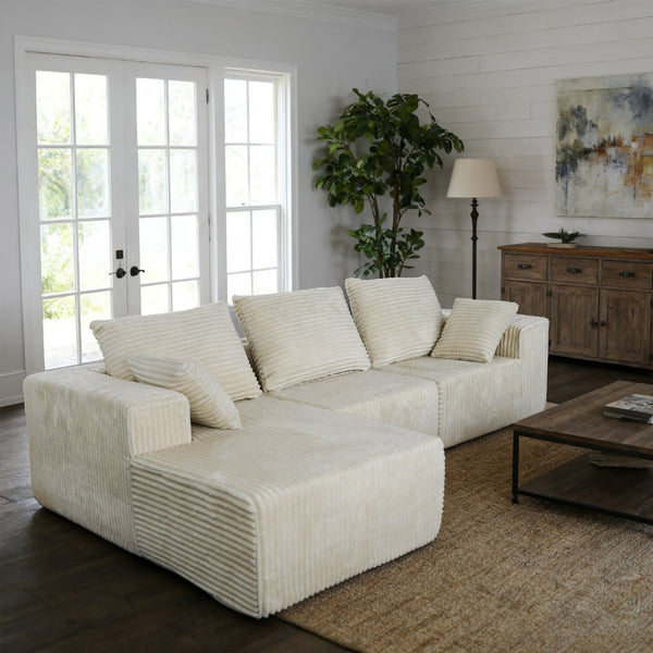 English Elm Corner Modular Sectional Sofa with Plush Fabric Converts to Loveseat or Guest Bed Beige W3064S00001