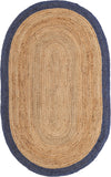 Unique Loom Braided Jute Goa Hand Braided Border Rug Natural, Navy Blue 5' 1" x 8' 0"