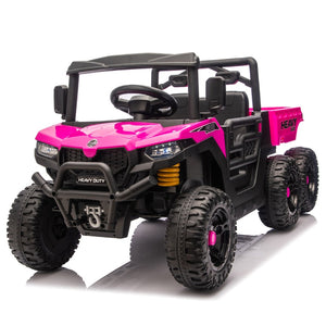 English Elm 24v Electric Kids Dump Truck 4wd Six Wheel Ride on with Remote Suspension Cargo Bucket Pink W1578P380845