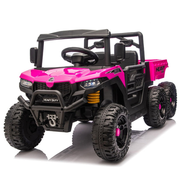 English Elm 24v Electric Kids Dump Truck 4wd Six Wheel Ride on with Remote Suspension Cargo Bucket Pink W1578P380845
