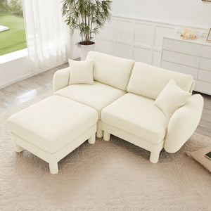 English Elm Boucle 2-Seater Loveseat Sofa With Stylish Shell Armrests & Removable Ottoman For Modern Living W3041S00275