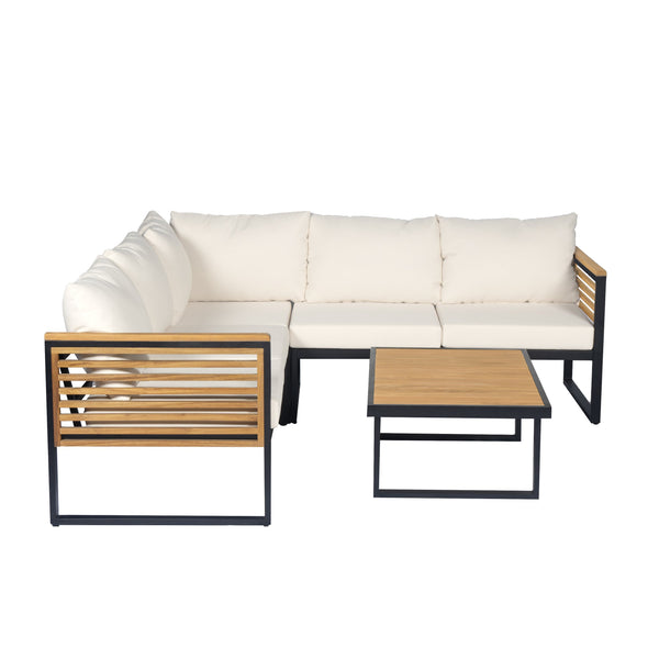 English Elm Christopher Knight Home® - Outdoor 4-Piece Acacia Wood & Metal Patio Corner Set - Modern Comfort For Stylish Outdoor Living N757S438857B