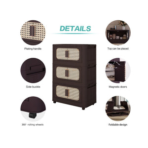 English Elm Retro 20" Folding Storage Cabinet - 5-Tier Collapsible Organizer With Magnetic Door & Wheels, Brown W2873P366244-GIGA