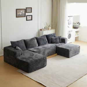 English Elm 133.86" Cloud Modular U-shaped Sectional Ribbed Corded Fabric Deep Seat Living Room Sofa Gray W668S00011