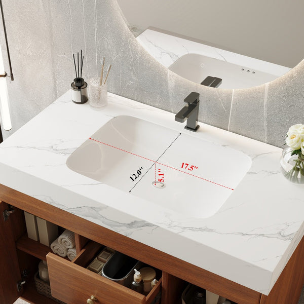 English Elm 36" Freestanding Bathroom Vanity Sintered Stone Top Ceramic Sink Stainless Steel Legs Gold,Walnut,White W3136S00074