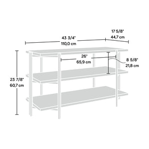 English Elm Console, Brown finish 43.7" Engineered Wood Table with 1" Thick Shelves, Powder-Coat Metal Frame, No-Tool Assembly B356P367934
