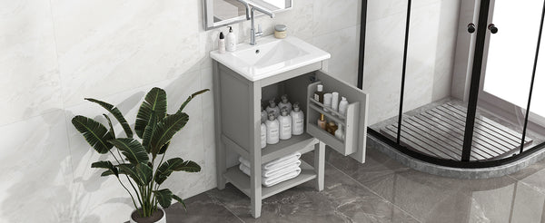 English Elm 20" Modern Bathroom Vanity with Ceramic Sink, Solid Wood MDF Build, Soft-Close Door & Shelf Grey N725P220604E