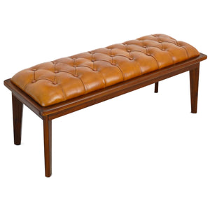 English Elm Ashcroft Furniture - Arden Mid-Century Tan Leather Bench with Tufted Buttons, Solid Wood Frame, Comfortable 2-Seater B183P230937