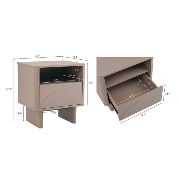 English Elm Ella Modern 20" Nightstand with Sled Legs, Open Shelf & Handle-Free Drawer — Sleek Safe Design Mocha B365P398135