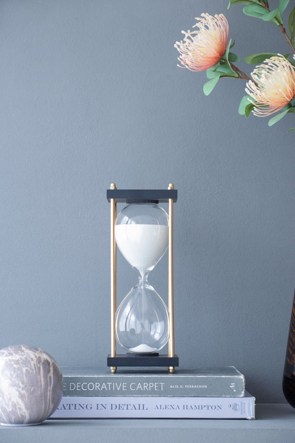 English Elm Set Of 2 Elegant Hourglass Timers In Black And Brass Stand - 30-Minute Sand Timer Decor Accent W2078P279112-GIGA
