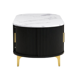 English Elm Modern Mid-century Coffee Table Tambour Doors Open Shelves Warm Wood Living Room Black,Gold,White N770P333549B
