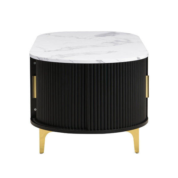 English Elm Modern Mid-century Coffee Table Tambour Doors Open Shelves Warm Wood Living Room Black,Gold,White N770P333549B