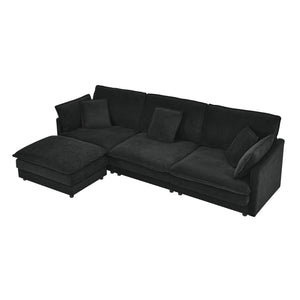English Elm Modern Sectional Convertible Sofa with Ottoman, Oversized L-Shaped 4-Seater Towel Fabric Comfort Black W1413S00080