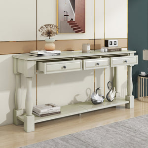 English Elm Trexm Distressed Entryway Console Table Three Drawers Open Shelf Mediterranean Wood Antique White N715P372052K
