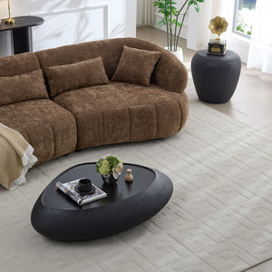 English Elm 47.24''fiberglass Oval Coffee Table Faux Stone Finish Sculptural Low Profile Living Room Black W2582P431158