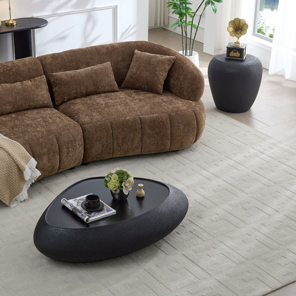 English Elm 47.24''fiberglass Oval Coffee Table Faux Stone Finish Sculptural Low Profile Living Room Black W2582P431158