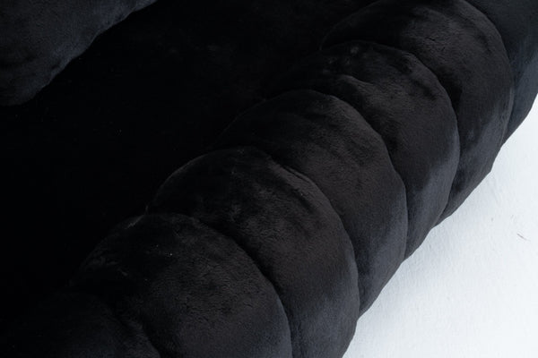 English Elm Floral-shaped Faux Fur Two Seater Sofa Sculptural Petal Design for Cozy Living Rooms Black W2012P399203