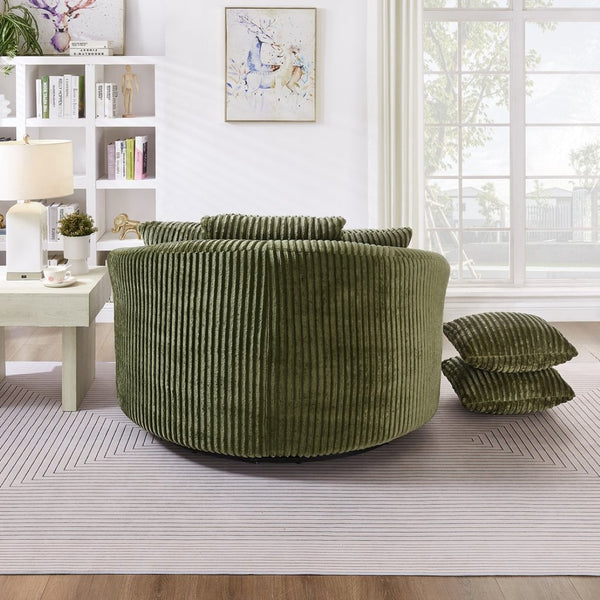 English Elm 360° Swivel Round Corduroy Lounge Chair Oversized Sculptural Seat for Living Room Green W3705S00038