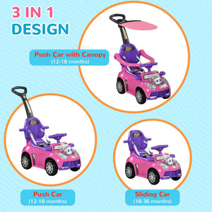 English Elm Qaba 3 in 1 Toddler Ride on Push Car with Canopy Robot Theme and Music Pink W2225P229329