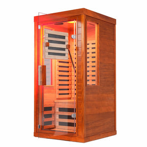 English Elm Far Infrared Sauna with Red Light Therapy Okoume Wood Cabin for Home Wellness W3973S00013