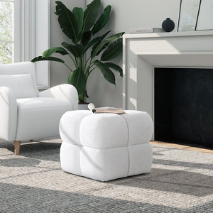 English Elm Jennifer Taylor Home - Pixel Oversized 21" Square Tufted Pouf Ottoman in Almond White Chenille — Plush Seat, Durable Chic B2719P238447