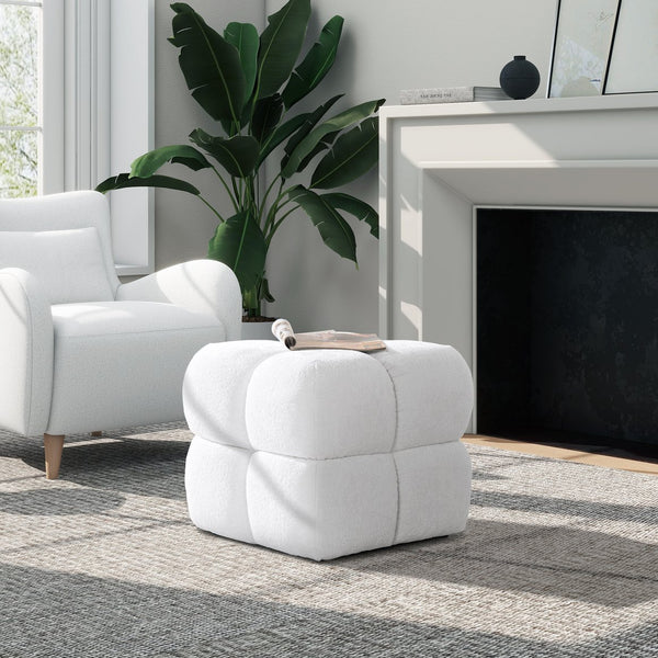 English Elm Jennifer Taylor Home - Pixel Oversized 21" Square Tufted Pouf Ottoman in Almond White Chenille — Plush Seat, Durable Chic B2719P238447