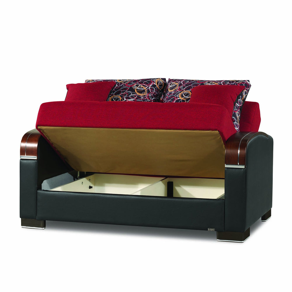 English Elm PrimeNest Mobilon Upholstered Convertible Loveseat with Storage and Click-Click Sleeper, Compact Comfort Red B030P281802