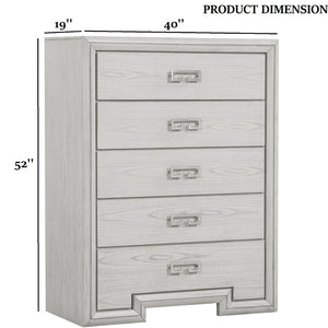 English Elm Transitional Rustic White Tall Chest Solid Wood Dovetail Drawers Bedroom Storage B2741P370876