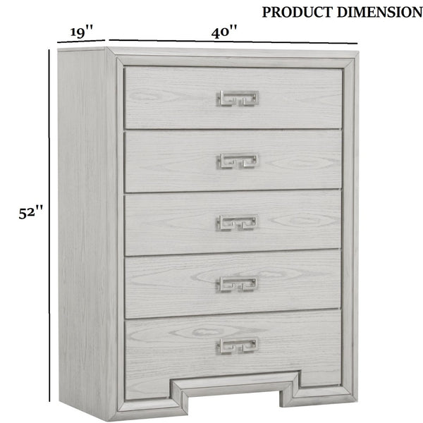 English Elm Transitional Rustic White Tall Chest Solid Wood Dovetail Drawers Bedroom Storage B2741P370876